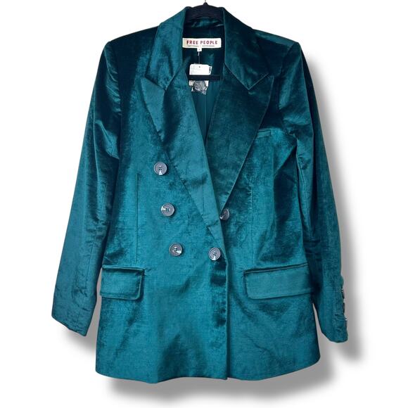 Free People NWT Jade Green Velvet Ashby Double Breasted Oversized Blazer Small - Picture 3 of 10